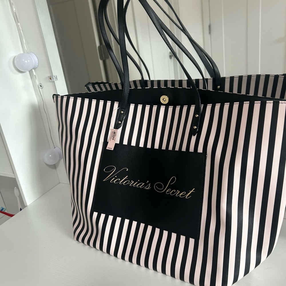 Victoria's Secret Black and White Striped Tote